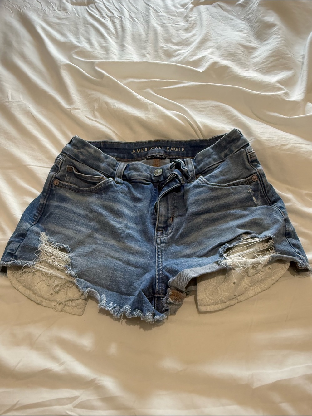 American Eagle Outfitters Light Blue Distressed Denim Shorts